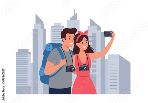 Couple taking a selfie while traveling