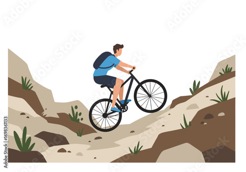Mountain Biker on Uphill Trail