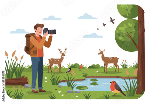 Wildlife Photographer Capturing Deer and Birds