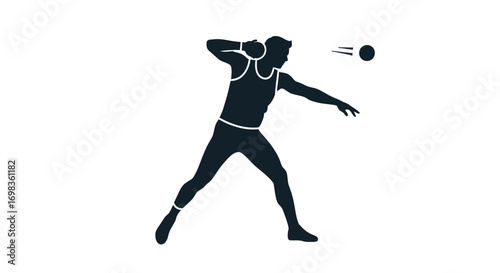 Silhouette of Athlete Throwing Shot Put in Motion.