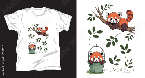 Red pandas vector graphic t shirt design print.