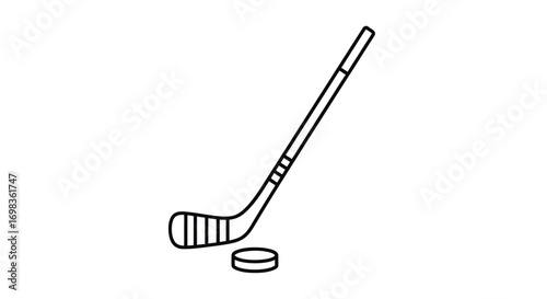 Simple Line Art Illustration of a Hockey Stick and Puck.