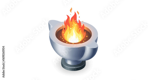 Illuminated Silver Diya with Fiery Flame.
