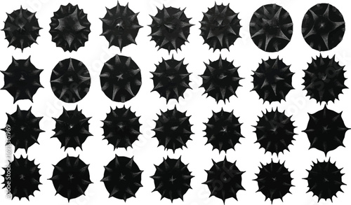 Collection of abstract black spiky shapes.