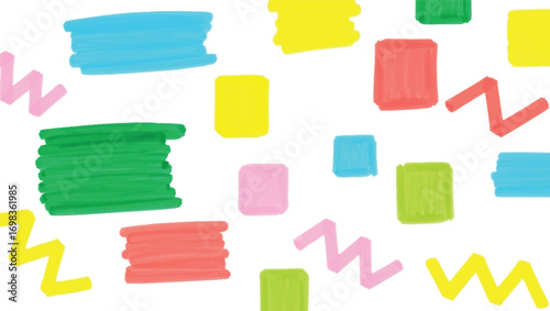 Vibrant Hand Drawn Abstract Shapes and Scribbles Pattern.