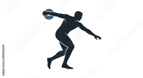 Silhouette of a male athlete throwing a discus in motion.