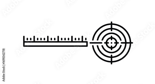 Black Outline Precision Target and Measurement Scale Icon.