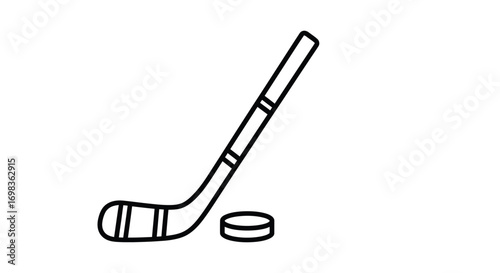 Hockey Stick and Puck Outline Illustration.