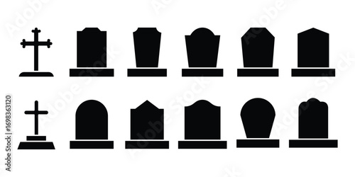 Tombstone icon in flat black solid vector set . Rip grave outline vector icon . eps 10