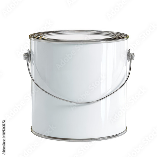 Clean White Paint Can with Metal Handle isolated [Transparent Background PNG].