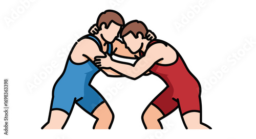 Two Wrestlers in a Grapple Facing Each Other in Competition.