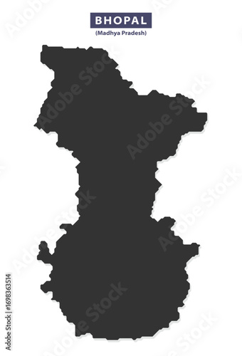 Bhopal city map silhouette vector for geographic infographics, educational posters, and travel content, clean black shape outline isolated on white background