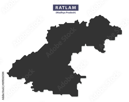 Ratlam city map silhouette vector for geographic presentations, travel layouts, and educational posters, bold black outline isolated on white background