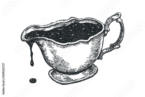 Gravy Boat Pouring Liquid with Dripping Droplet Isolated