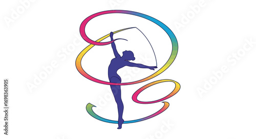 Rhythmic Gymnastics Silhouette with Colorful Ribbon.