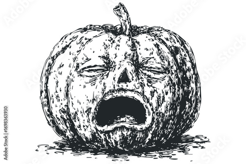 Scary pumpkin with screaming face carved for Halloween on transparent