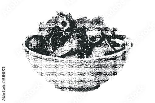 Bowl of mixed fruits and berries on transparent background