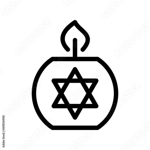 Judaism symbol icon featuring a lit memorial candle in a holder decorated with the Star of David, representing faith and remembrance