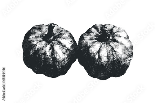 Two pumpkins with halftones on a transparent background