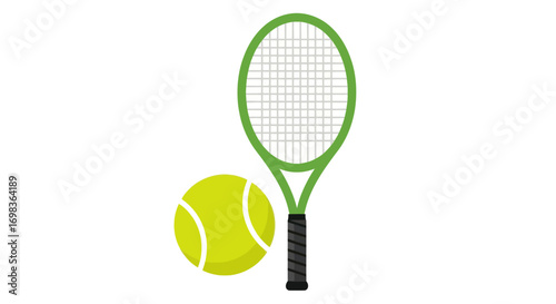 Green Tennis Racket and Yellow Ball Illustration.