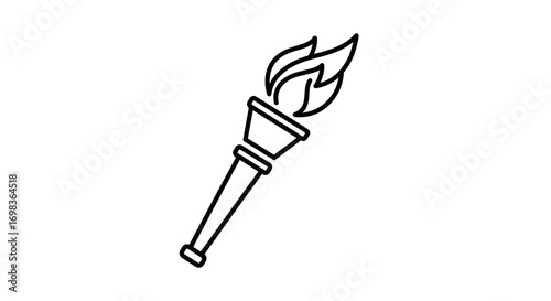 Simple black line art icon of a flaming torch a symbol of victory and enlightenment.