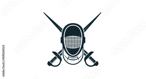 Fencing Mask and Crossed Swords: Sport and Protection Icon.