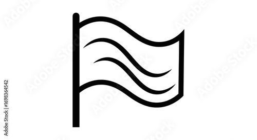 Simple Black and White Waving Flag Icon with Three Horizontal Lines.