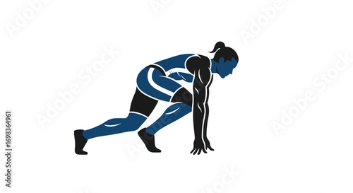 Stylized Athlete in Starting Block Position Ready to Run.