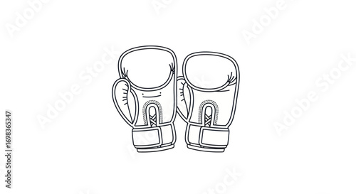 A simple black and white line art illustration of a pair of classic boxing gloves.