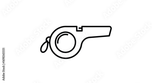 Black Outline Icon of a Classic Sports Whistle.