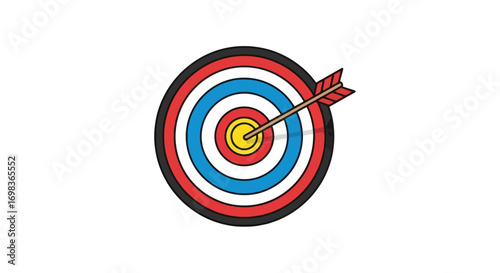 Colorful Archery Target with Arrow in the Bullseye.