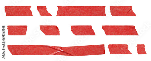 Cuadro en lienzo set of red adhesive torn tape isolated transparent png background,Paper tape sticker with ripped edges,Design template or mockup