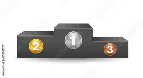 Black Winners Podium with Gold Silver and Bronze Medals.