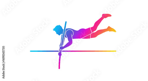Dynamic Silhouette of a Pole Vaulter in Mid-Air Executing a Jump.