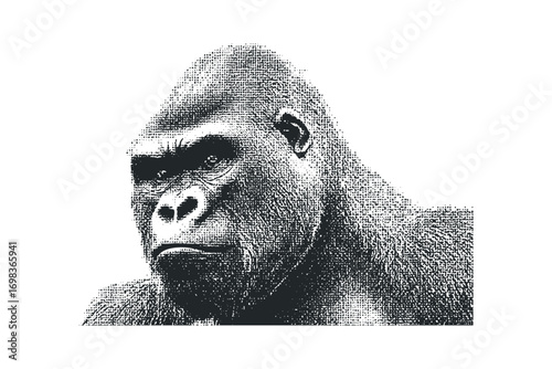 Monochromatic King Kong portrait in halftone dots