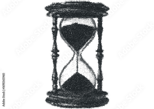 Stippled hourglass filled with sand on transparent background