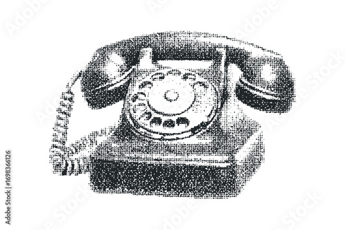 Vintage rotary dial telephone graphic on transparent background