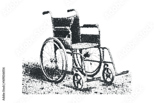 Black and White Wheelchair with Grungy Texture on Transparent Background