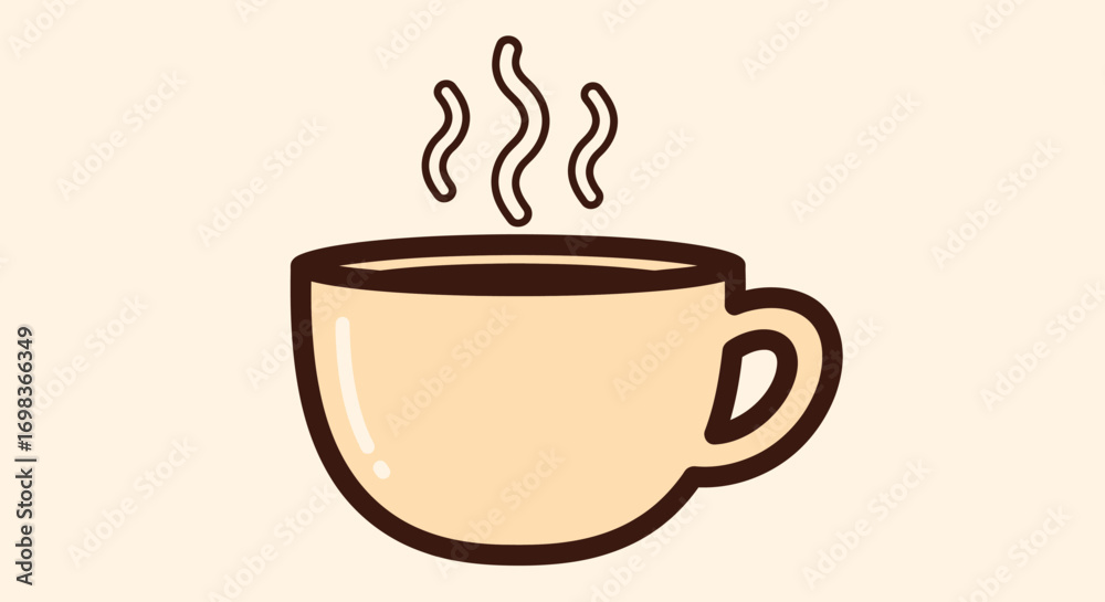 Obraz premium Simple cartoon illustration of a steaming cup of coffee.
