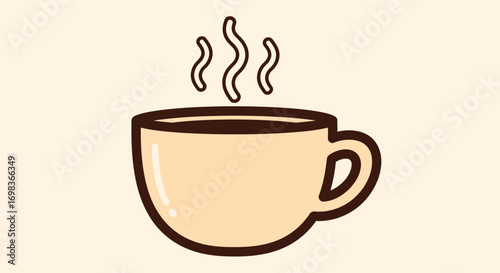 Simple cartoon illustration of a steaming cup of coffee.