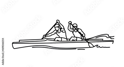 Two athletes paddling a canoe in a race dynamic water sport illustration.
