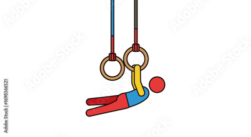 Gymnast Performing Rings Exercise Colorful Illustration.