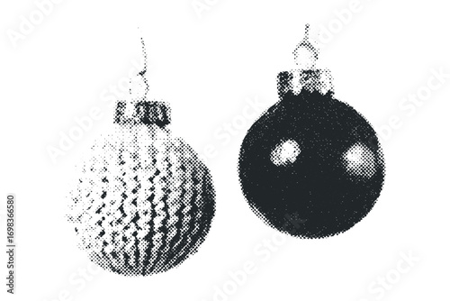 Two Halftone Christmas Ornaments Hanging