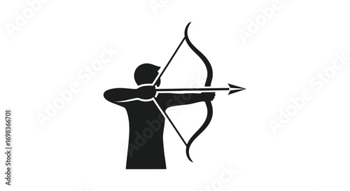 Silhouette of Archer Drawing Bow and Arrow.
