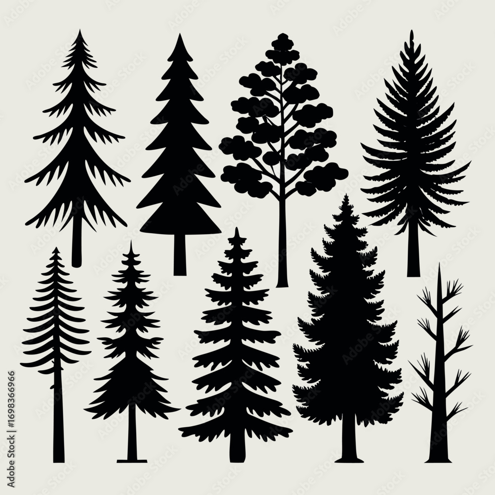 Obraz premium a-collection-of-stylized-pine-tree-silhouettes--pr.eps