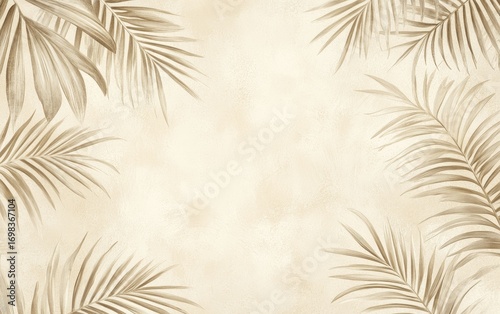 Stylish design featuring golden palm leaves against a light beige background, ideal for tropical themes and summer vibes.