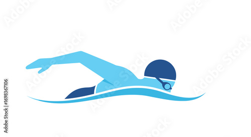 Freestyle Swimmer Icon: Blue Silhouette in Water.