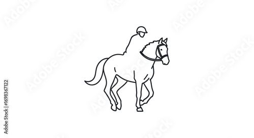Outlined Illustration of Horse and Rider in Motion.