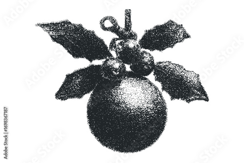 Halftone Christmas Ornament with Holly Leaves