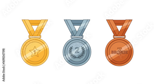 Gold Silver and Bronze Award Medals with Ribbons.